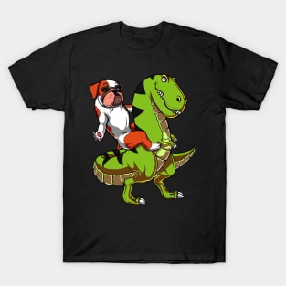 English Bulldog Riding T-Rex Dinosaur T-Shirt